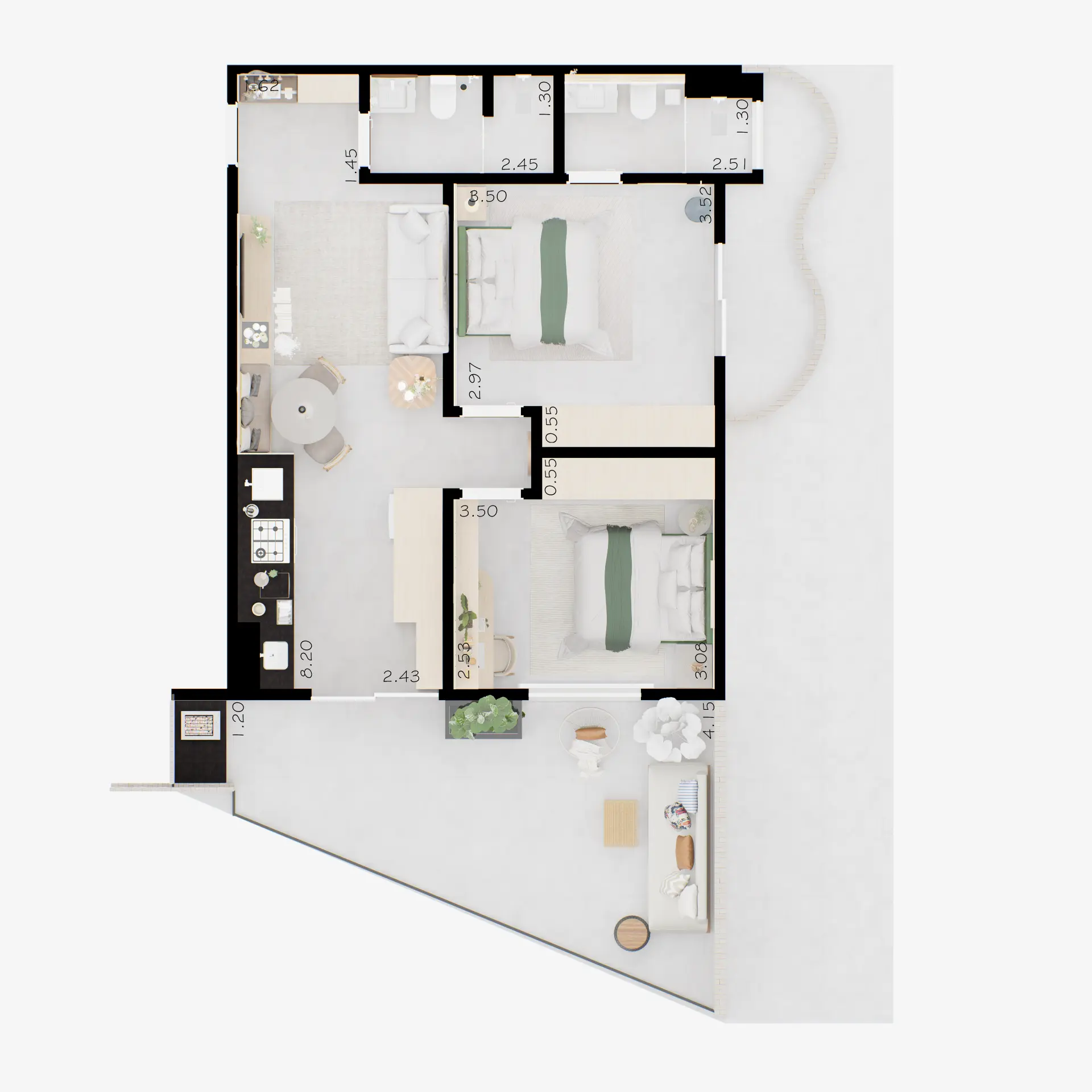 APTO. 11 - 2 dorms. - Garden