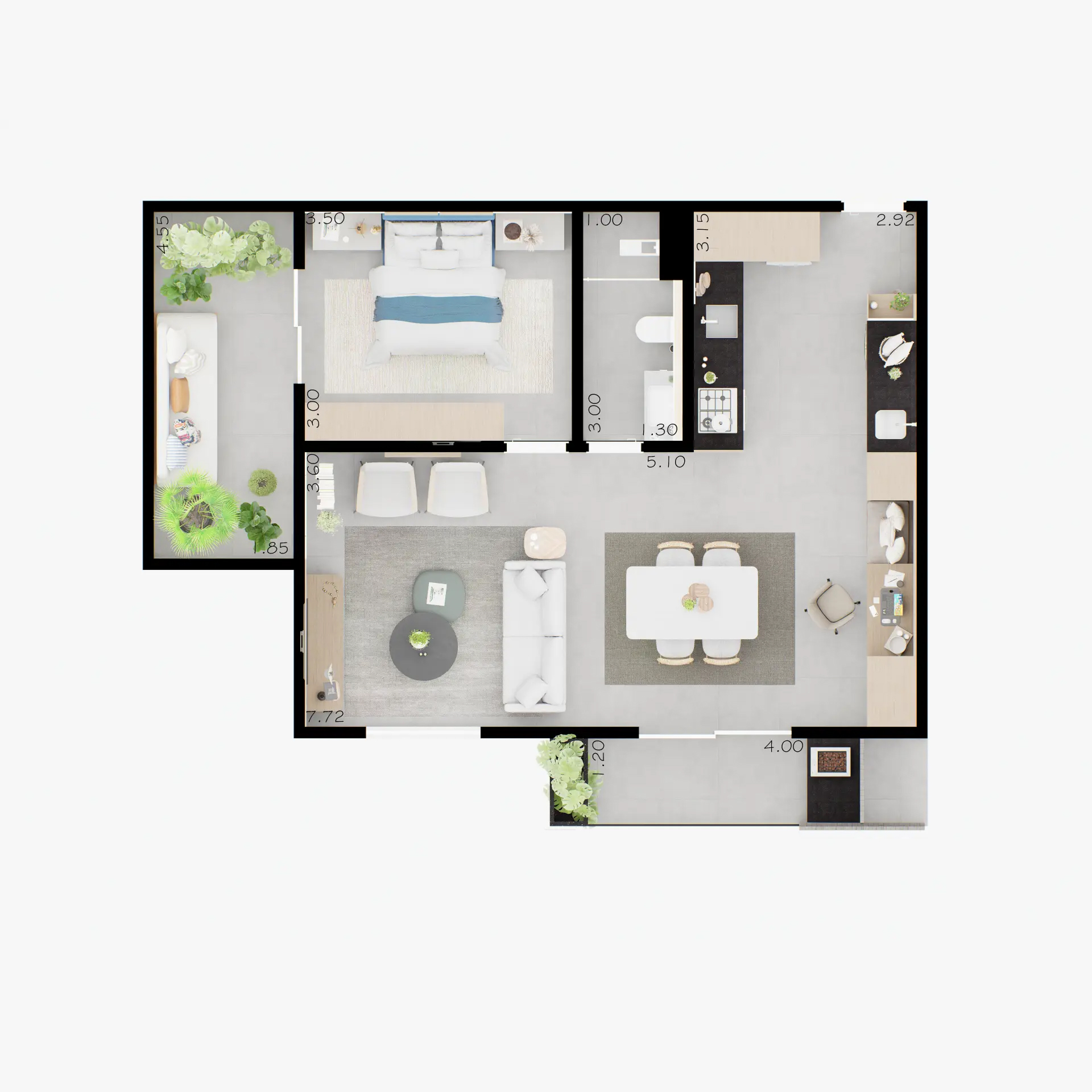 APTO. 12 - 1 dorm. - Garden - Sala estendida