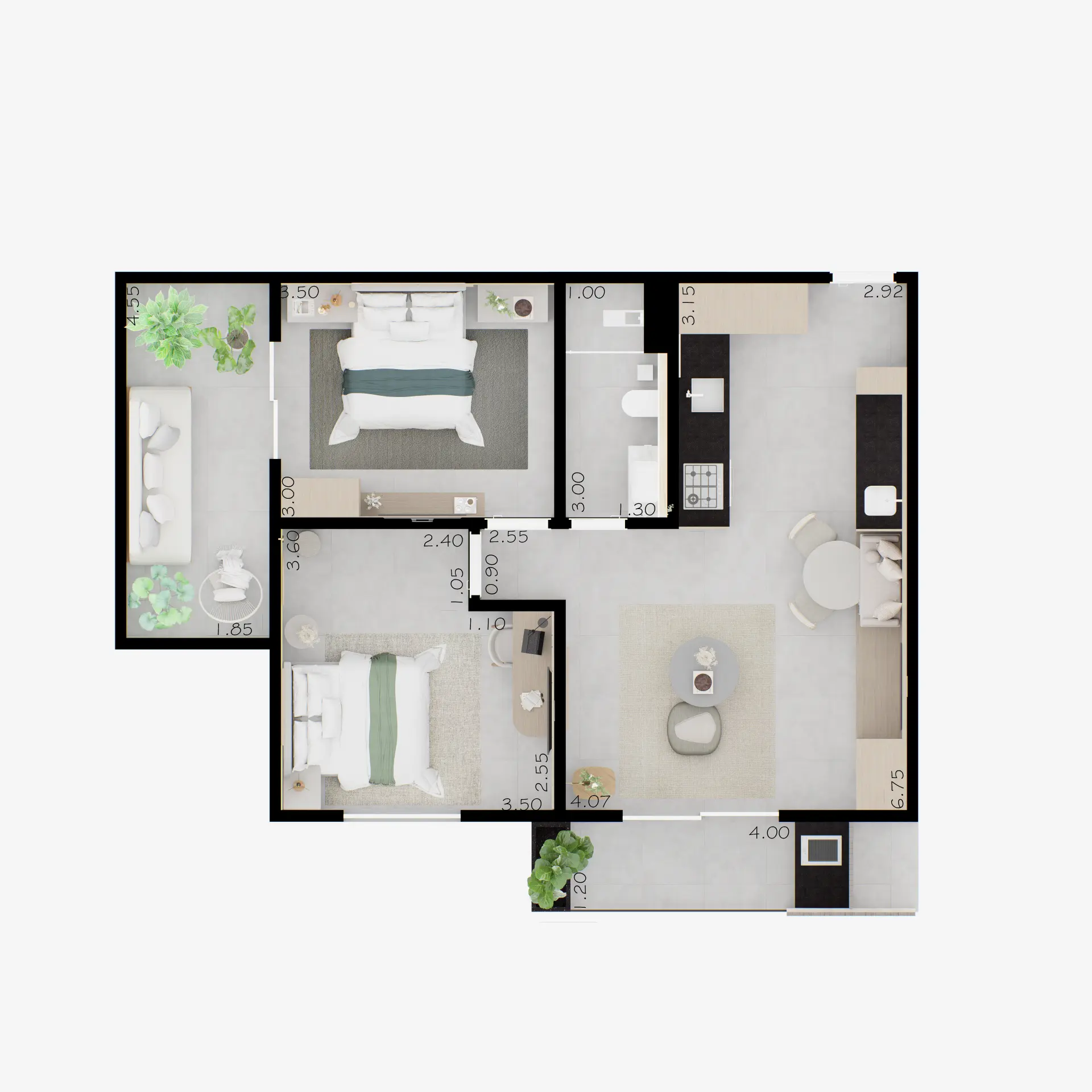 APTO. 12 - 2 dorms. - Garden