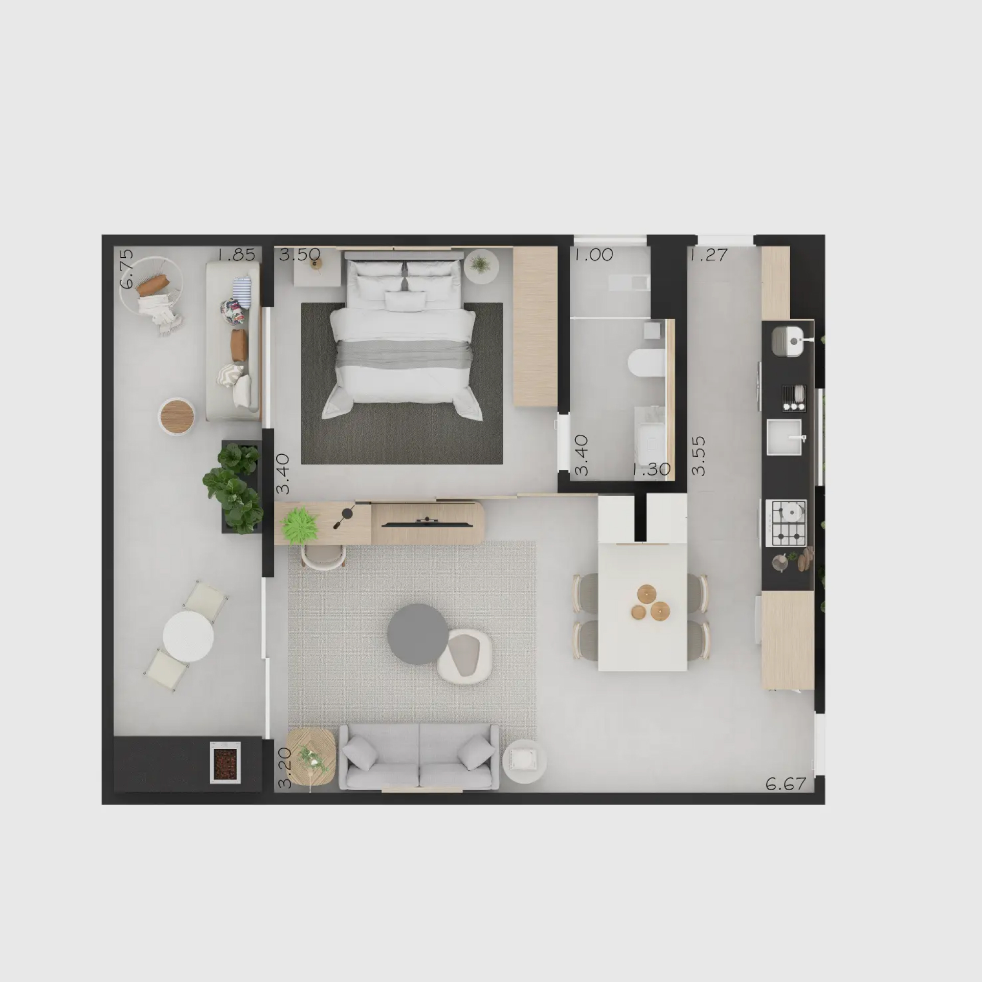 APTOS. 13, 14, 15 e 16 - 1 dorm. - Garden