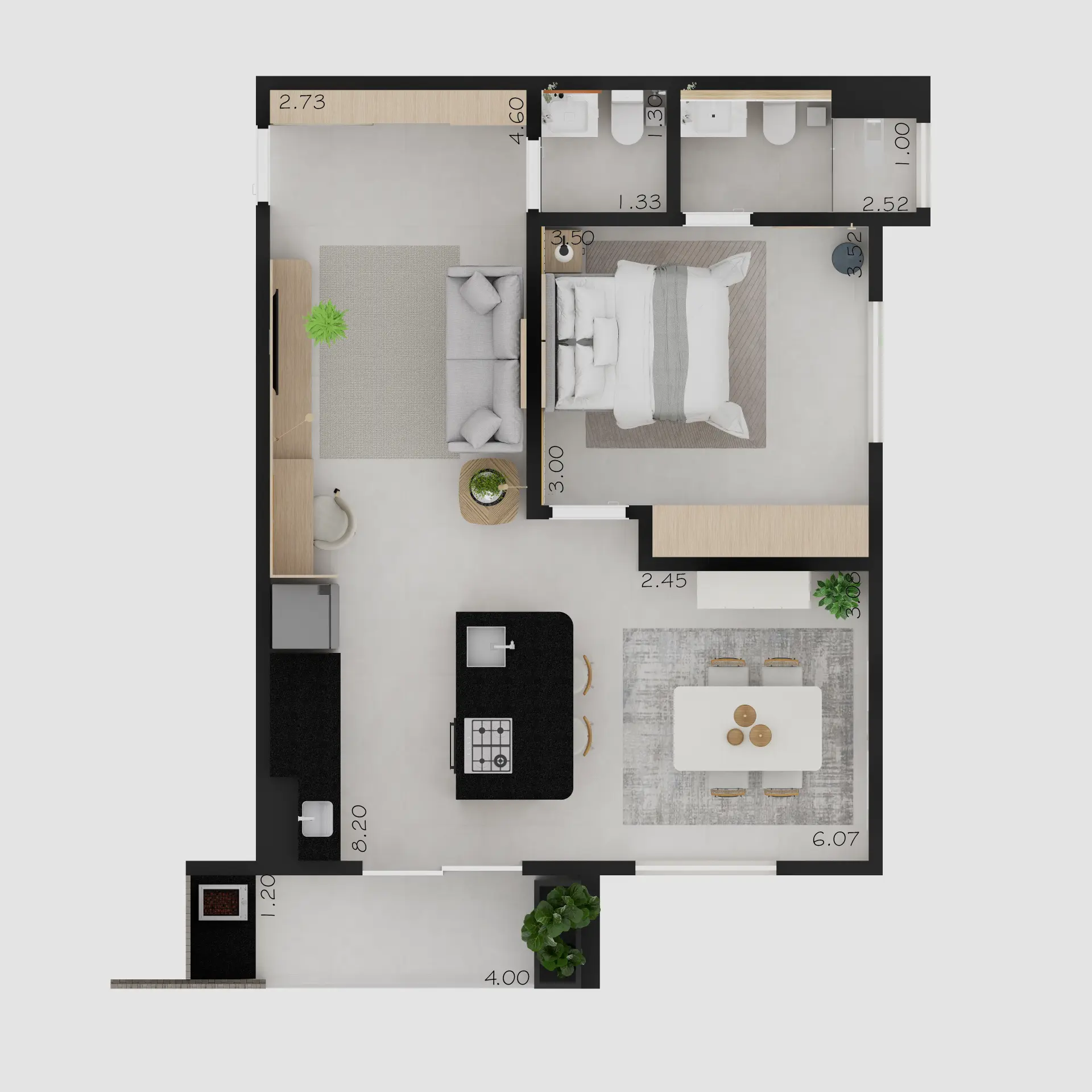 APTOS. 21, 31, 41 e 51 - 1 dorm. - Sala estendida