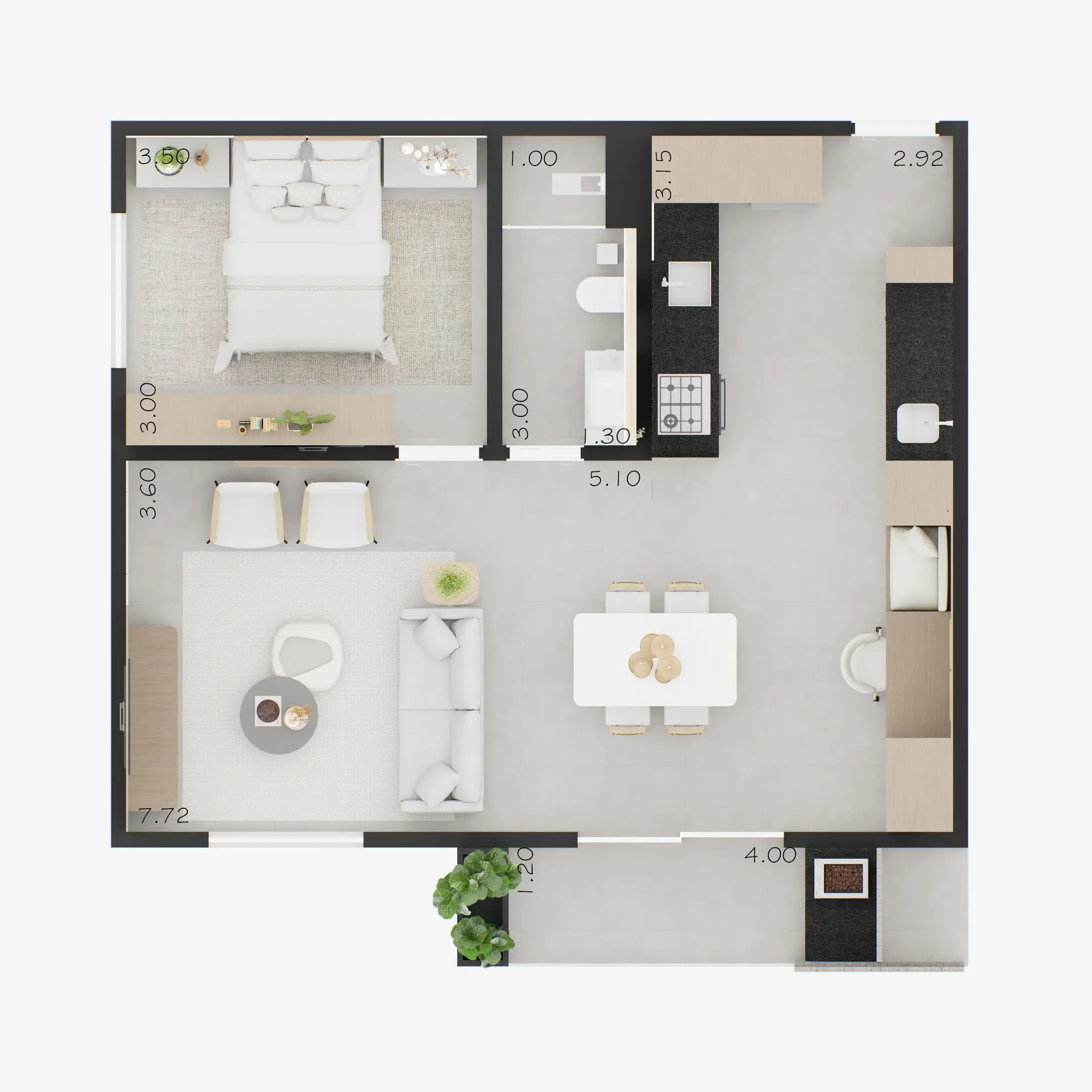 APTOS. 22, 32, 42 e 52 - 1 dorm. - Sala estendida